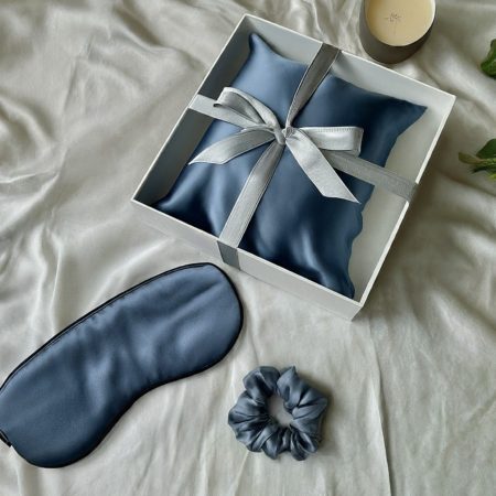 AshBlue Pillowcase, Scrunchies, Eye Mask 100% Mulberry Silk
